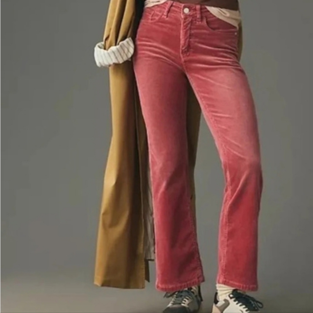 Anthropologie Pilcro The Yaya Mid Rise Crop Flare Corduroy Jeans Pink 32 Boho - Picture 9 of 11
